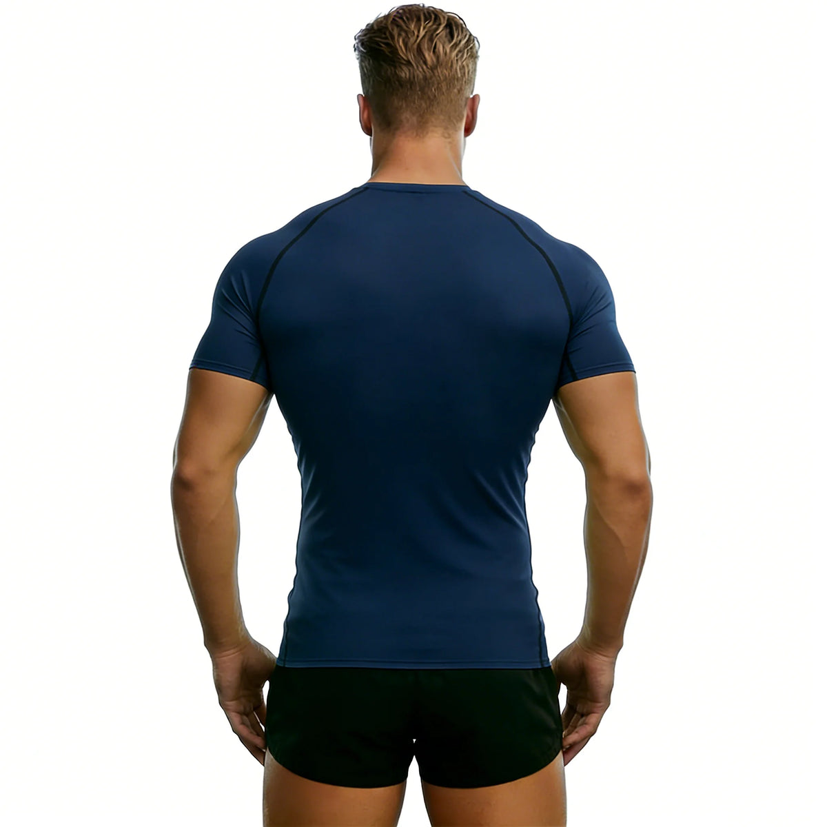 Men's Reflective Stripe Quick Dry Compression T-Shirt - Elastic Athletic Workout Top for Running, Gym, Fitness